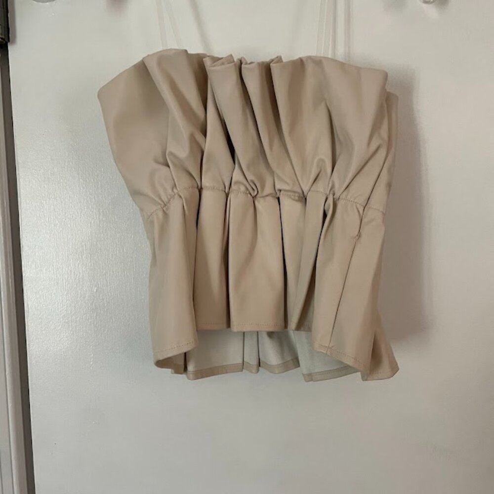 Tan Strapless Ruffle Top - Picture 3 of 3